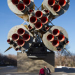 Soyuz rocket monument in the city of Baikonur
